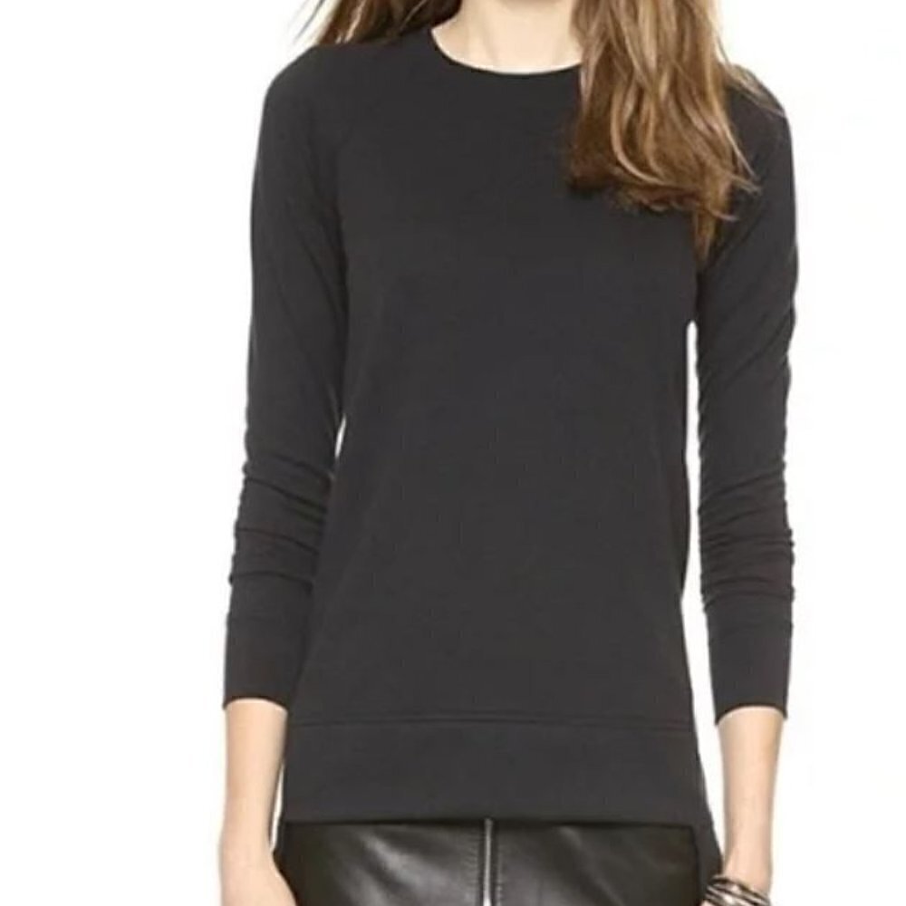 Theory High/Low Split Ribbed Hem Crewneck Long Sleeve Relaxed Pullover Tunic -S